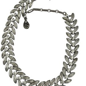 Vintage MCM Coro Necklace Chocker Silver Tone Leaf 50-60's adjustable  17"